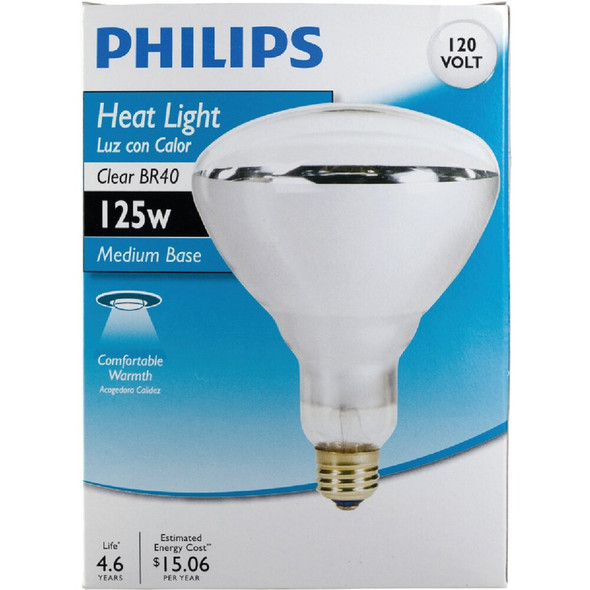 Philips 125W Clear Medium BR40 Incandescent Heat Light Bulb 416750 501835