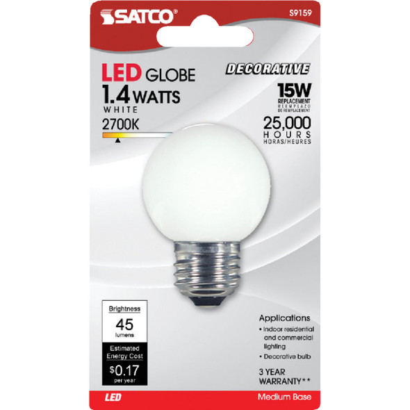 Satco 15W Equivalent Soft White G16.5 Medium LED Decorative Globe Light Bulb Satco 15W Equivalent Soft White G16.5 Medium LED Decorative Globe Light Bulb