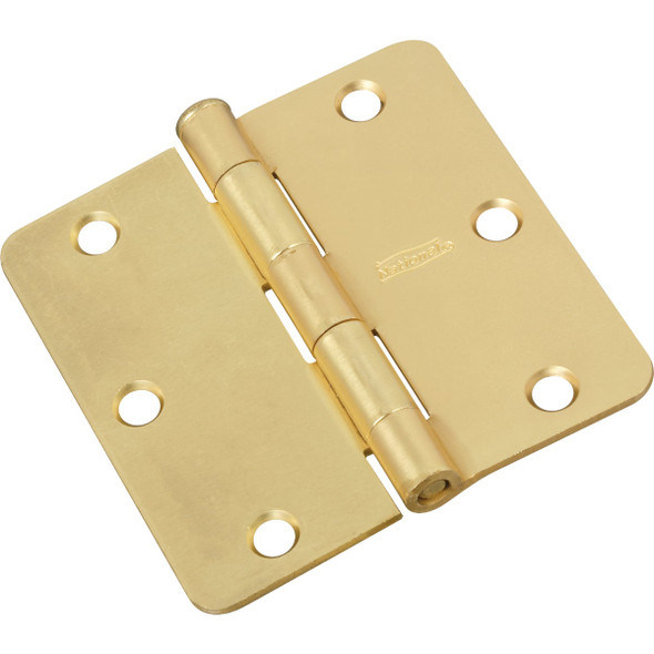 National Hardware 3-1/2 In. x 1/4 In. Radius Satin Brass Door Hinge N830-227