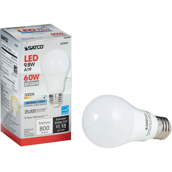 Satco 60W Equivalent Natural Light A19 Medium Dimmable LED Light Bulb S29839