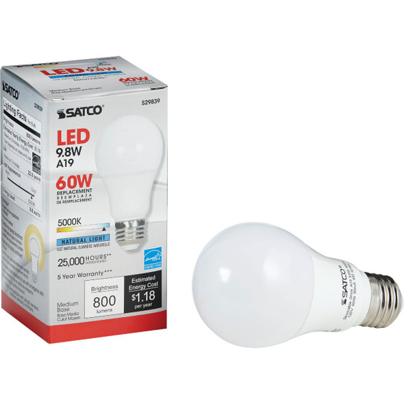 Satco 60W Equivalent Natural Light A19 Medium Dimmable LED Light Bulb S15144