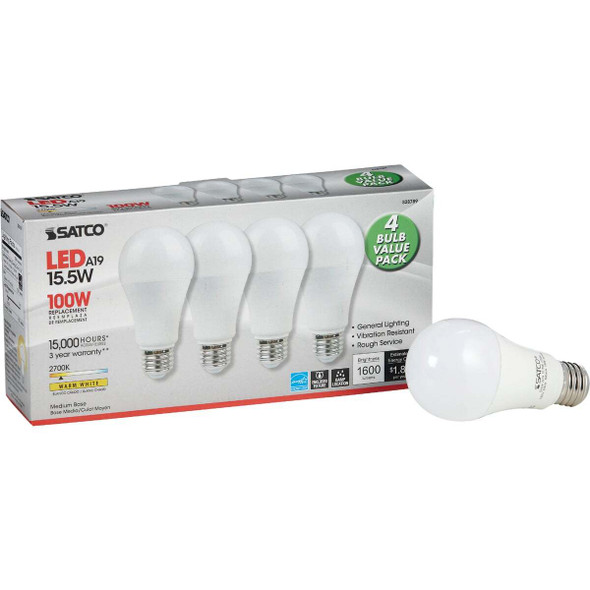Satco 100W Equivalent Warm White A19 Medium LED Light Bulb (4-Pack) S28789
