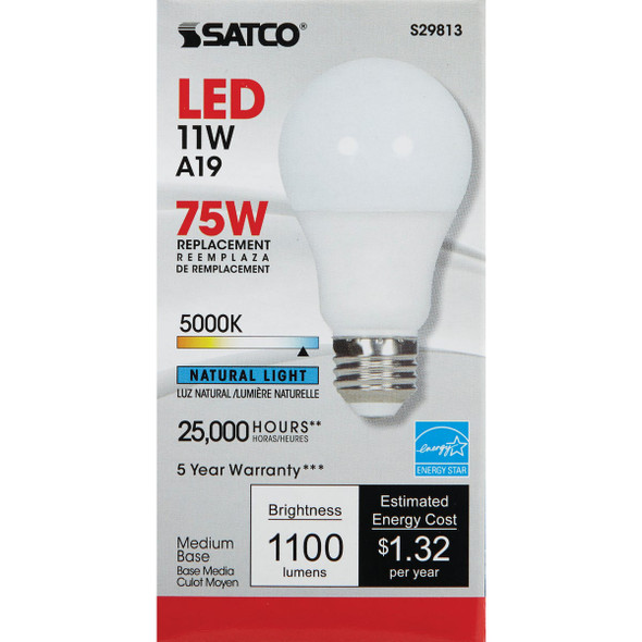 Satco 75W Equivalent Natural Light A19 Medium Dimmable LED Light Bulb S29813 501192