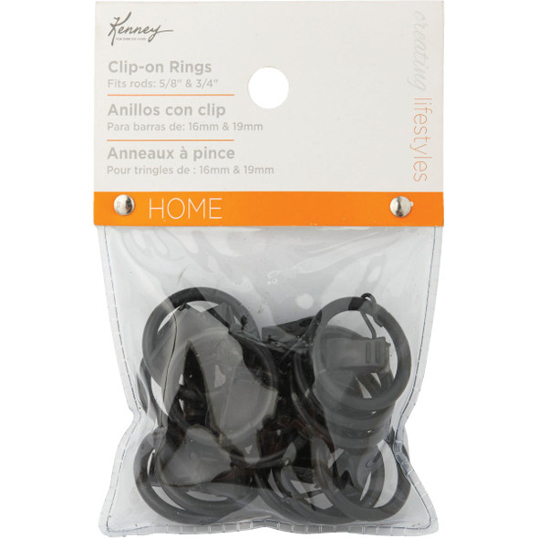 Kenney 5/8 In. To 3/4 In. Clip Curtain Ring, Black (14-Pack) Kenney 5/8 In. To 3/4 In. Clip Curtain Ring, Black (14-Pack)