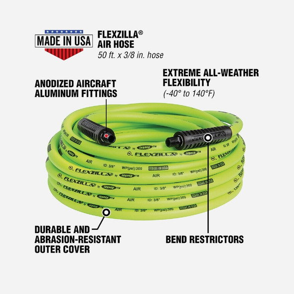Flexzilla 3-8 In. x 50 Ft. Polymer-Blend Air Hose with 1-4 In. MNPT Fittings HFZ3850YW2 570405