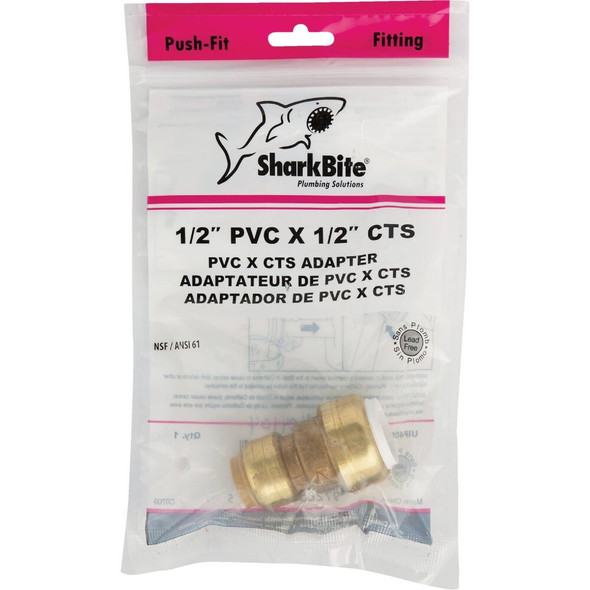 SharkBite 1-2 In. CTS X PVC Brass Push-to-Connect Coupling UIP4008A 404104