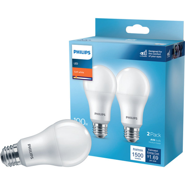 Philips 100W Equivalent Soft White A19 Medium LED Light Bulb (2-Pack) 565507 Philips 100W Equivalent Soft White A19 Medium LED Light Bulb (2-Pack) 565507