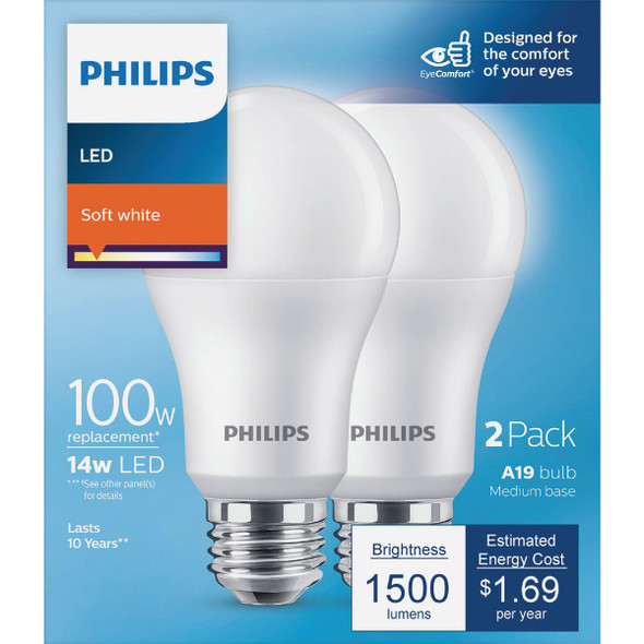 Philips 100W Equivalent Soft White A19 Medium LED Light Bulb (2-Pack) Philips 100W Equivalent Soft White A19 Medium LED Light Bulb (2-Pack)
