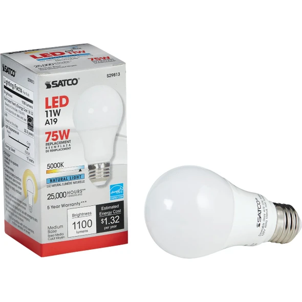 Satco 40W Equivalent Warm White A19 Medium Dimmable LED Light Bulb S15130