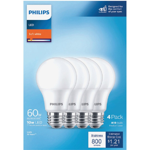 Philips 60W Equivalent Soft White A19 Medium LED Light Bulb (4-Pack) 565457 501595