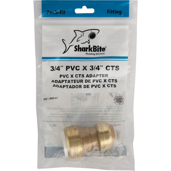 SharkBite 3-4 In. CTS X PVC Brass Push-to-Connect Coupling UIP4016A 404134