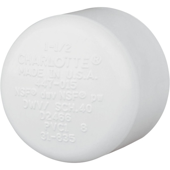 Charlotte Pipe 1-1/2 In. Schedule 40 Pressure Slip PVC Cap PVC 02116  1400HA