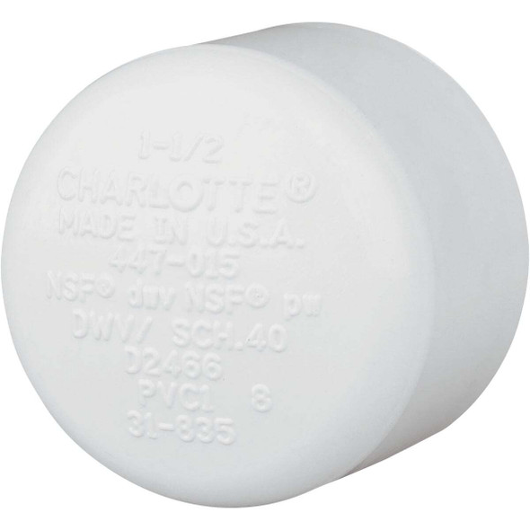 Charlotte Pipe 1-1/2 In. Schedule 40 Pressure Slip PVC Cap PVC 02116  1400HA