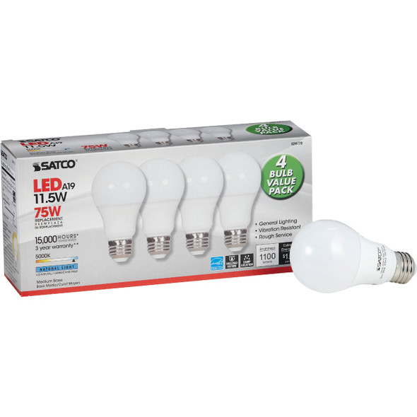 Satco 75W Equivalent Natural Light A19 Medium LED Light Bulb (4-Pack) S14330