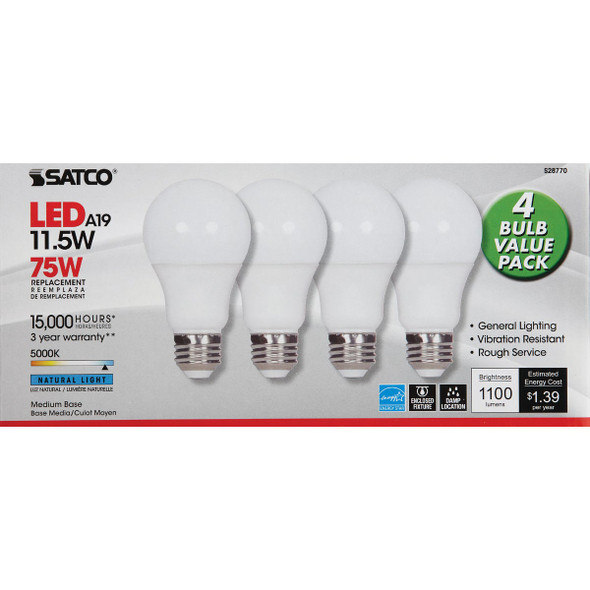 Satco 75W Equivalent Natural Light A19 Medium LED Light Bulb (4-Pack)