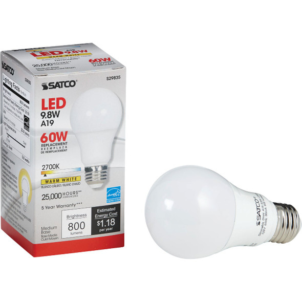 Satco 60W Equivalent Warm White A19 Medium Dimmable LED Light Bulb S15137