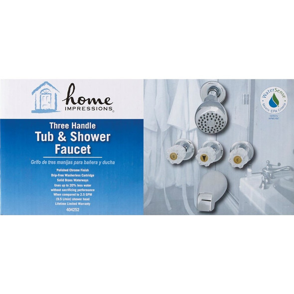 Home Impressions Chrome 3-Handle Acrylic Knob Tub & Shower Faucet F3010505CP-JPA9 404252