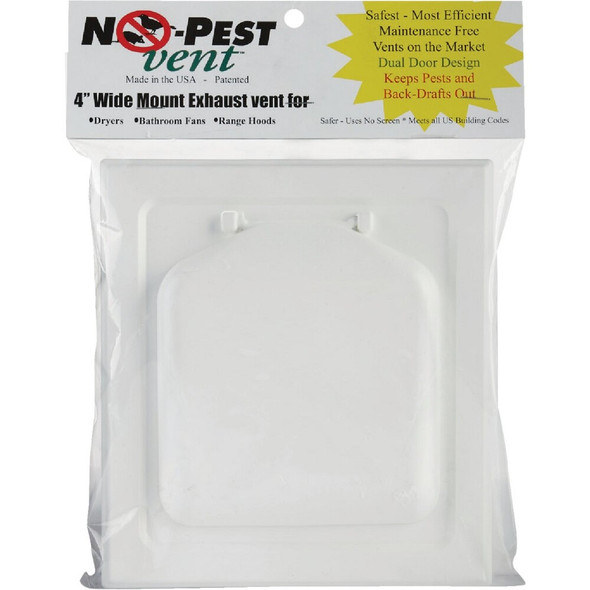 No-Pest 4 In. White Plastic Wide Mount Dryer Vent Hood NPWRW 261001