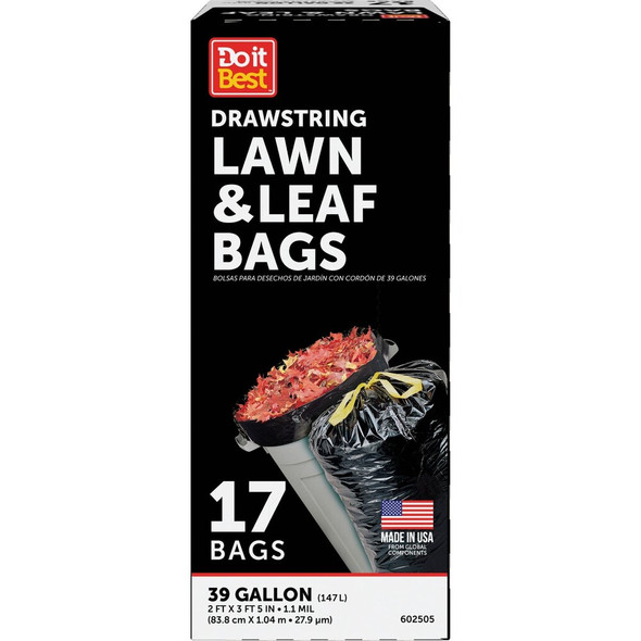 Do it Best 39 Gal. Black Drawstring Lawn & Leaf Bag (17-Count) 602505 602505