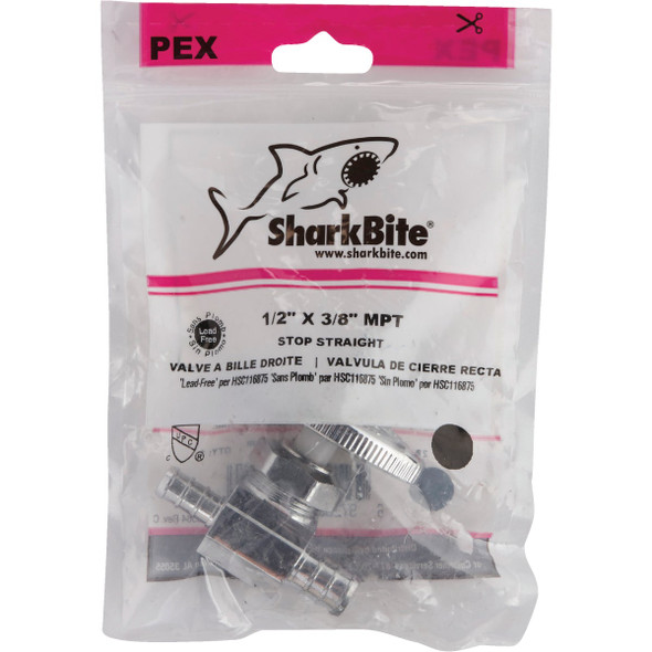 SharkBite 1/2 In. CF x 3/8 In. CF Multi-Turn Straight PEX Stop Valve