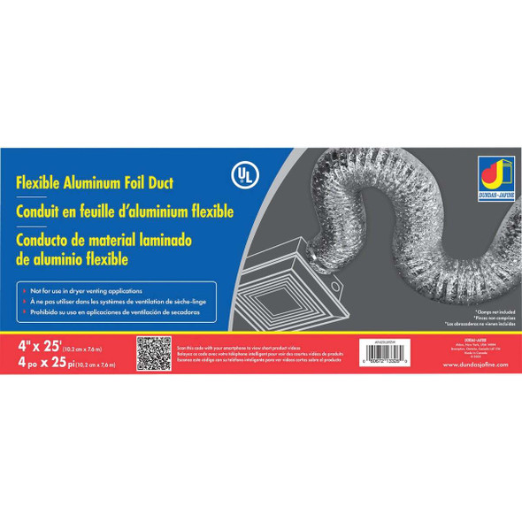 Dundas Jafine 4 In. Dia x 25 Ft. L UL 181 Listed Aluminum Foil Flexible Ducting