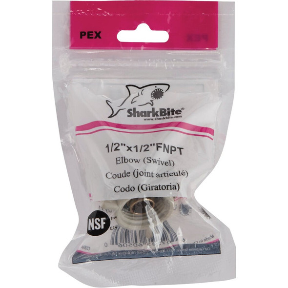 SharkBite 1-2 In. Barb x 1-2 In. FPT 90 Deg. Brass Swivel PEX Elbow (1-4 Bend) UC532LFA 466686