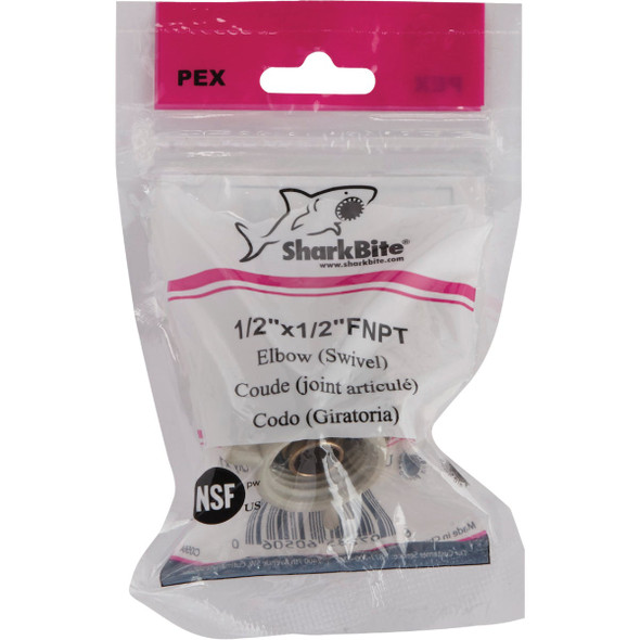 SharkBite 1-2 In. Barb x 1-2 In. FPT 90 Deg. Brass Swivel PEX Elbow (1-4 Bend) UC532LFA 466686