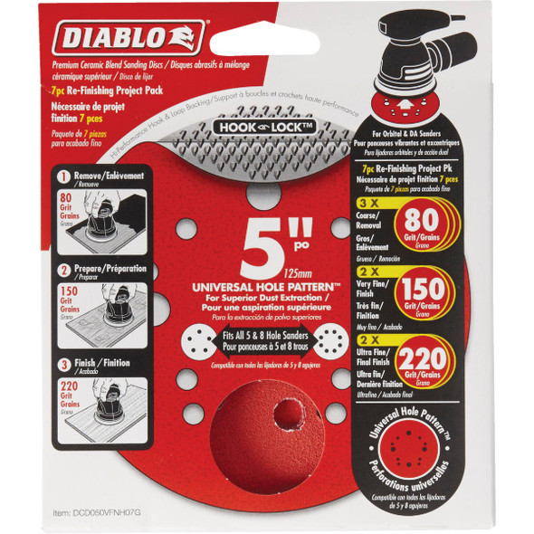 Diablo 7pk 5" Astd Sanding Disc DCD050VFNH07G