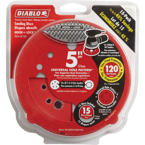 Diablo 15pk 5"120g Sanding Disc DCD050120H15G Diablo 15pk 5"120g Sanding Disc DCD050120H15G