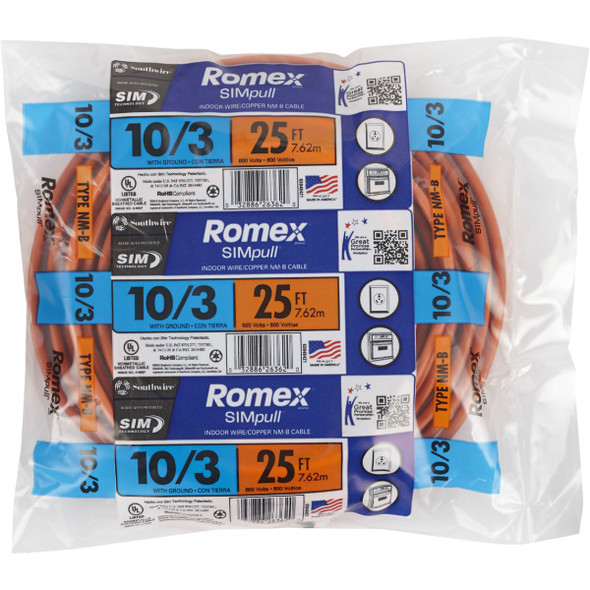 Romex 25 Ft. 10/3 Solid Pink NMW/G Electrical Wire