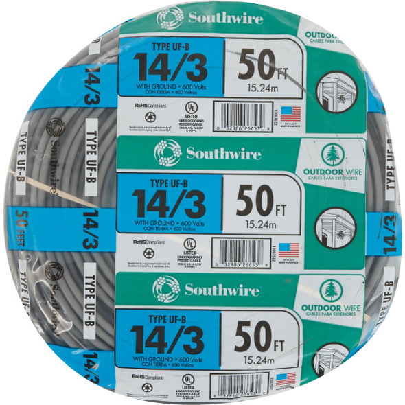 Southwire 50 Ft. 14 AWG 3-Conductor UFW-G Electrical Wire 13057522 539376