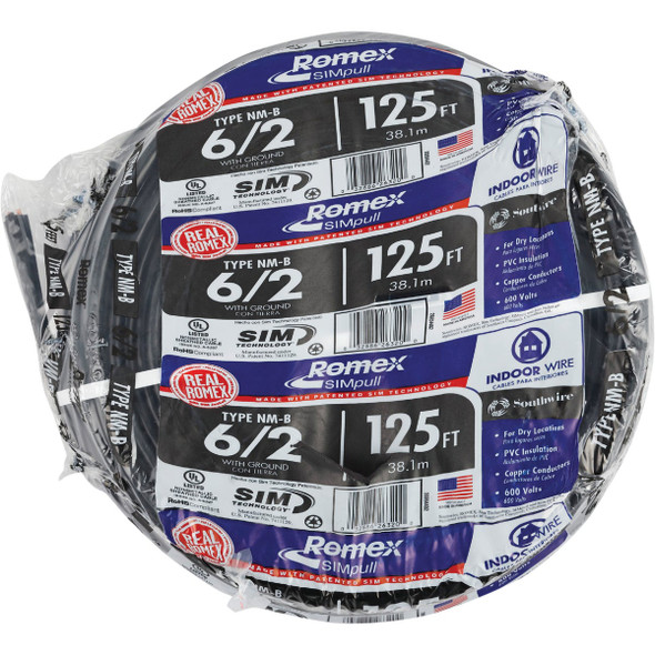 Romex 125 Ft. 6/2 Stranded Black NMW/G Electrical Wire