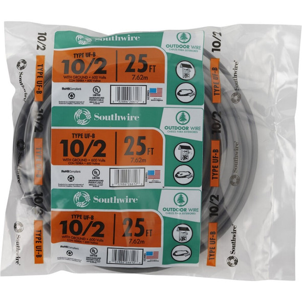 Southwire 25 Ft. 10 AWG 3-Conductor UFW-G Electrical Wire 13056721 500915