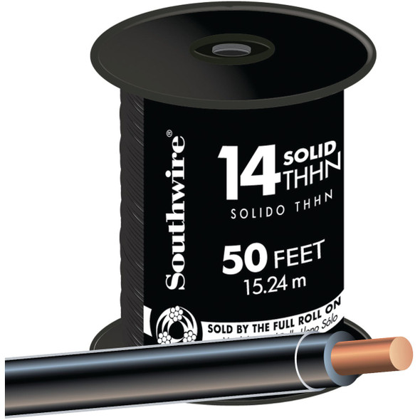 Southwire 50 Ft. 14 AWG Solid Black THHN Electrical Wire 11579083