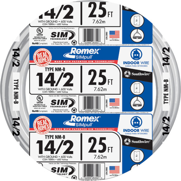 Romex 25 Ft. 14/2 Solid White NMW/G Electrical Wire 28827421