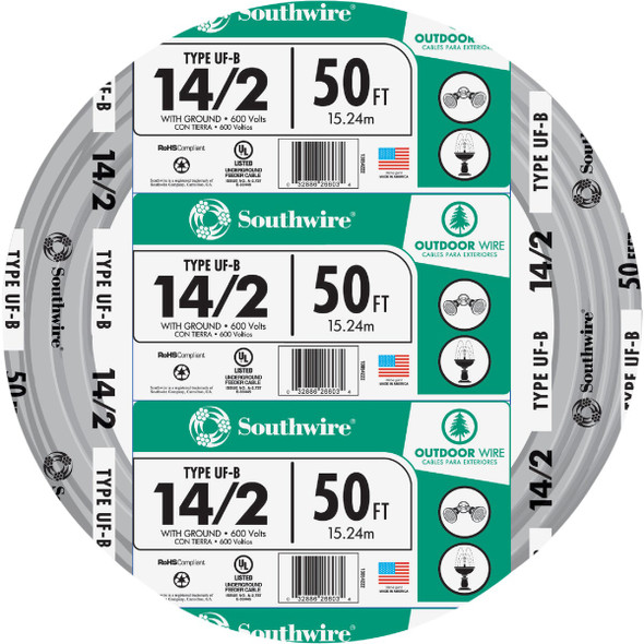 Southwire 50 Ft. 14 AWG 2-Conductor UFW/G Electrical Wire 13054222