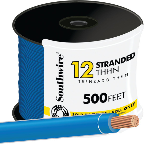 Southwire 500 Ft. 12 AWG Stranded Blue THHN Electrical Wire 22967458