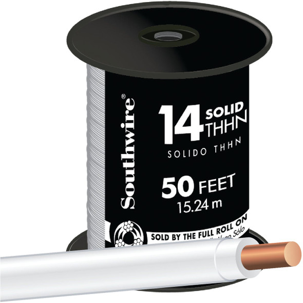 Southwire 50 Ft. 14 AWG Solid White THHN Electrical Wire 11580883