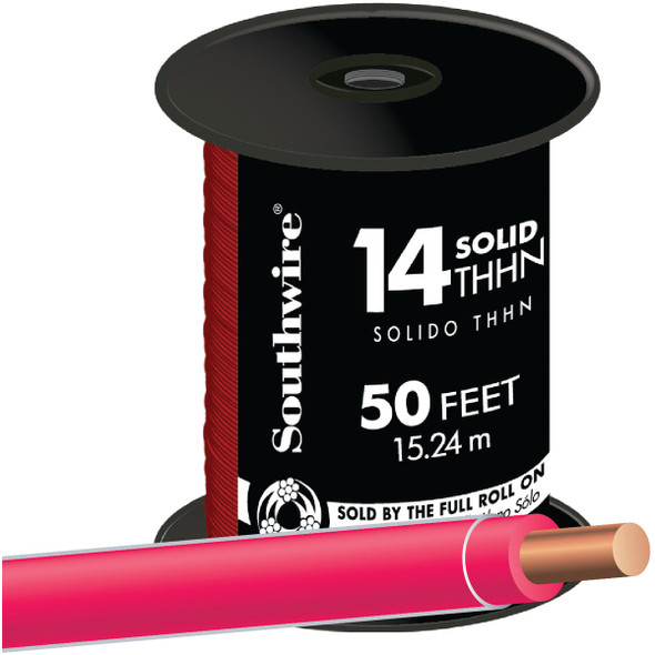 Southwire 50 Ft. 14 AWG Solid Red THHN Electrical Wire 11581683