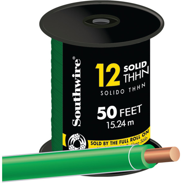 Southwire 50 Ft. 12 AWG Solid Green THHN Electrical Wire 11591583
