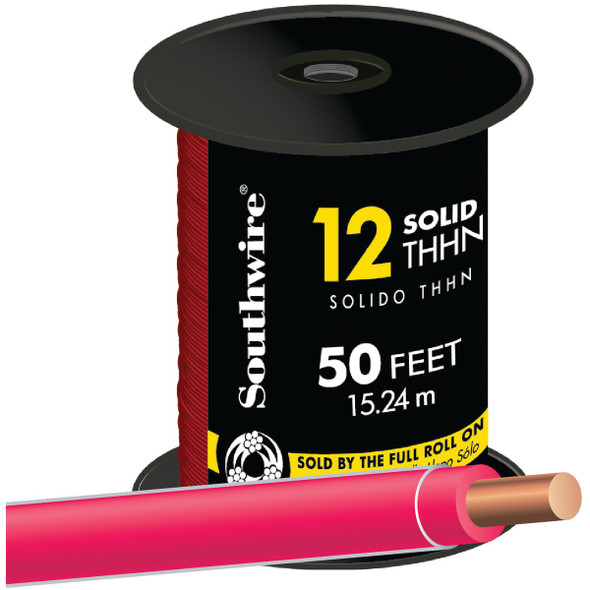 Southwire 50 Ft. 12 AWG Solid Red THHN Electrical Wire 11589983