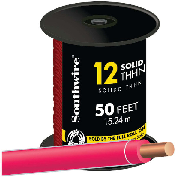 Southwire 50 Ft. 12 AWG Solid Red THHN Electrical Wire 11589983