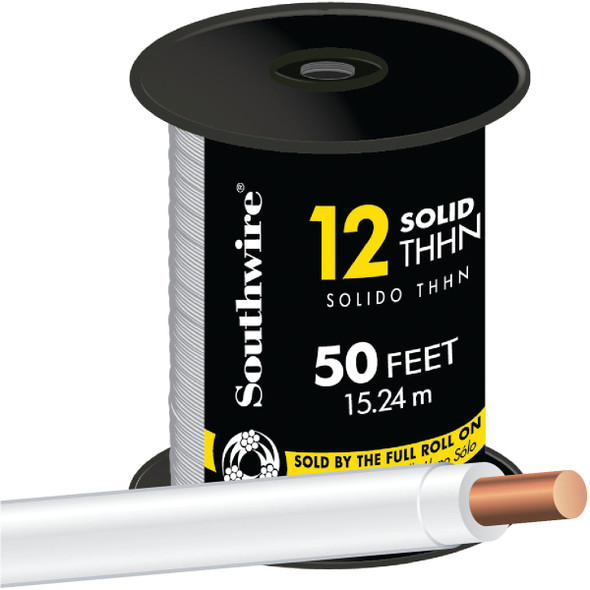 Southwire 50 Ft. 12 AWG Solid White THHN Electrical Wire 11588183
