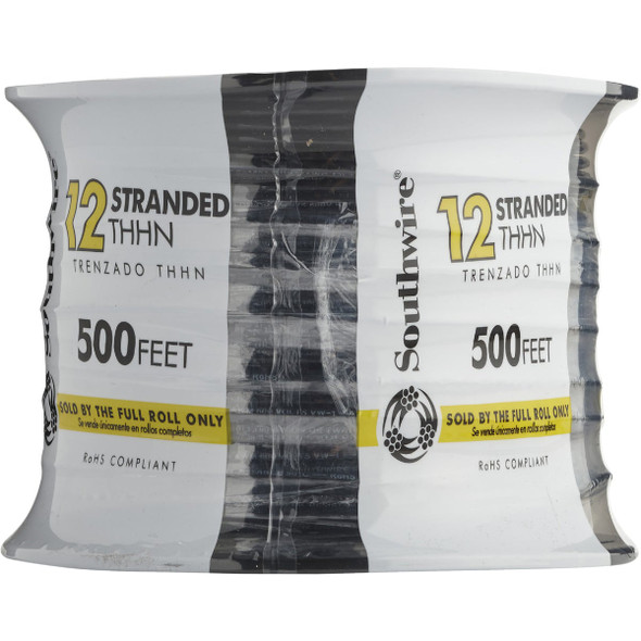Southwire 500 Ft. 12 AWG Stranded Black THHN Electrical Wire Southwire 500 Ft. 12 AWG Stranded Black THHN Electrical Wire