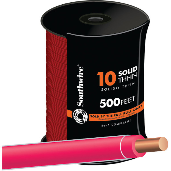 Southwire 500 Ft. 10 AWG Solid Red THHN Electrical Wire 11597257