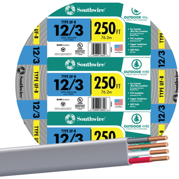 Southwire 250 Ft. 12 AWG 3-Conductor UFW/G Electrical Wire 13058355