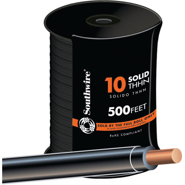Southwire 500 Ft. 10 AWG Solid Black THHN Electrical Wire 11595657