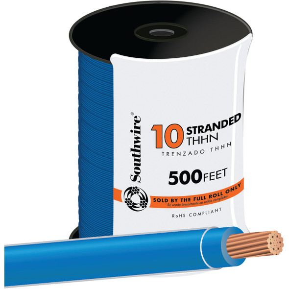 Southwire 500 Ft. 10 AWG Stranded Blue THHN Electrical Wire 22976557