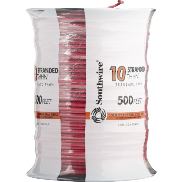 Southwire 500 Ft. 10 AWG Stranded Red THHN Electrical Wire Southwire 500 Ft. 10 AWG Stranded Red THHN Electrical Wire
