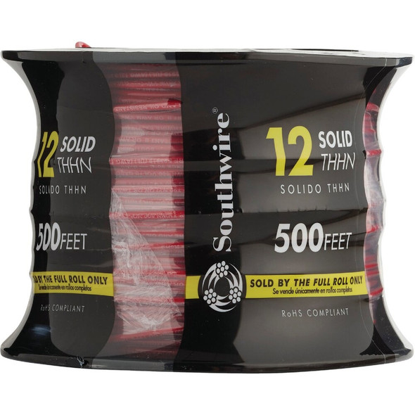 Southwire 500 Ft. 12 AWG Solid Red THHN Electrical Wire 11589958 504351